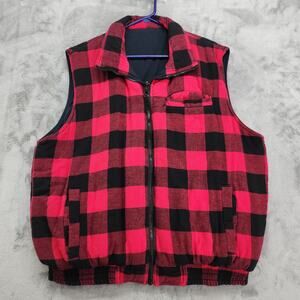 Vintage Canyon Guide Outfitters Vest Mens L Red Black Plaid Reversible Full Zip